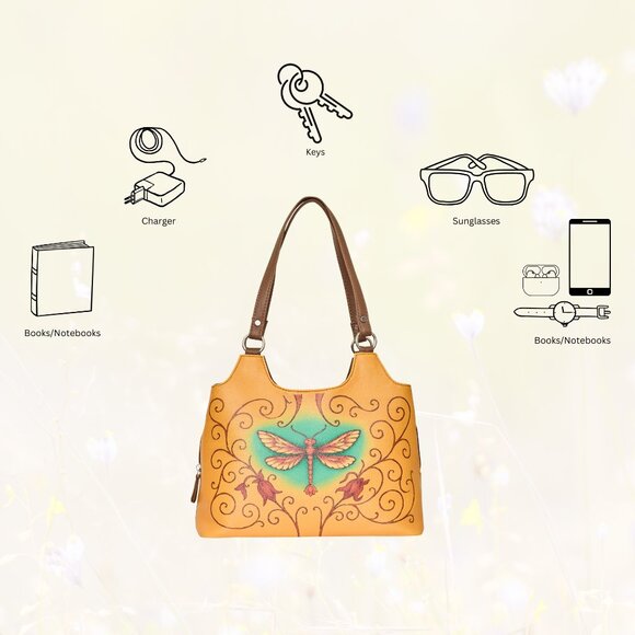 Genuine Leather Printed Shoulder Tote Bag for Women–Top Handle Handbag Daily Use - Picture 4 of 9